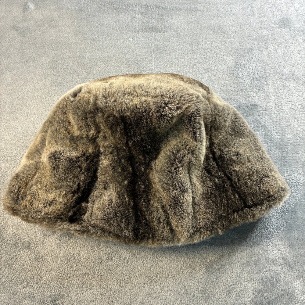 Vtg‎ Gilly Forge London Faux Fur Pillbox Hat Brown Quilted Gold Lining England